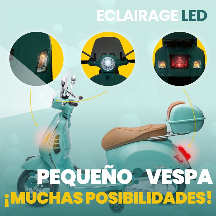 VESPA GT Moto Électrique Enfant 7,2V - Blanc - 3 à 6 ans - Licence Officielle - Batterie Lithium