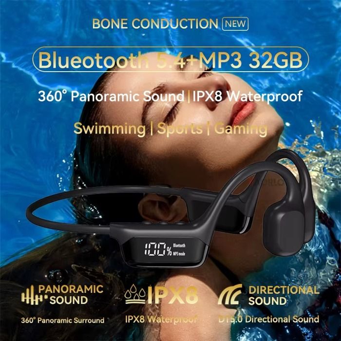 HiFi Walker T10 Air – Casque Conduction Osseuse Bluetooth 5.3, IPX8, MP3 32 Go Pour Natation, Course, Vélo