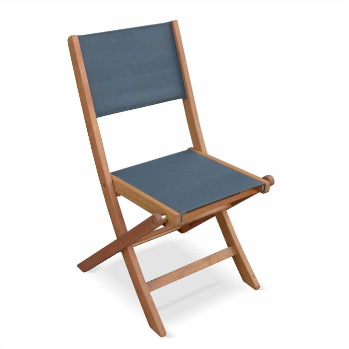 2 Fauteuils De Jardin Pliants Almeria - Bois Eucalyptus & Textilène Gris Anthracite - Alice's Garden