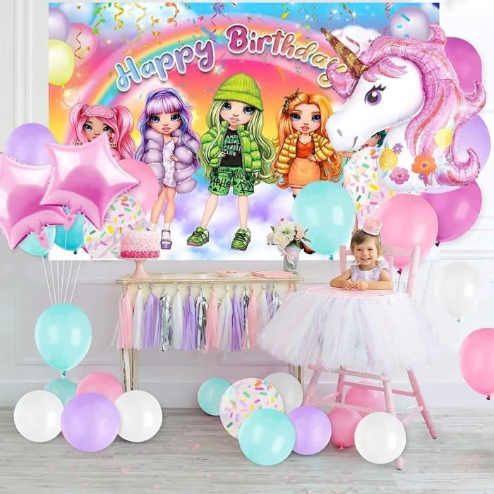 71Pcs Rainbow Doll Vaisselle De Fête,Anniversaire Décoration Filles Rainbow-High  Décoration De Fête Bannière D'Anniversaire[u13627] - Cdiscount Maison