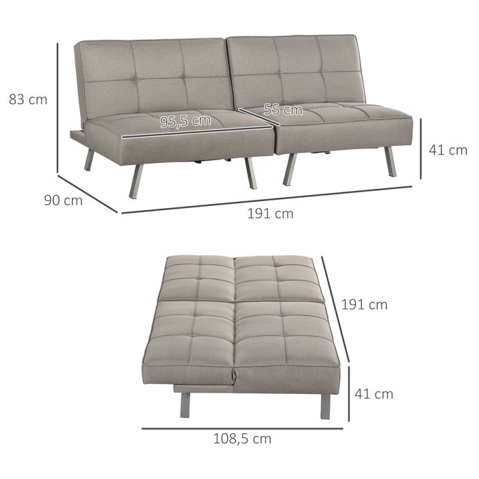 Canapé 3 Places Convertible Inverness Concept Usine - Gris Lin, Lit 181x97cm, Tablette Centrale | Design Moderne