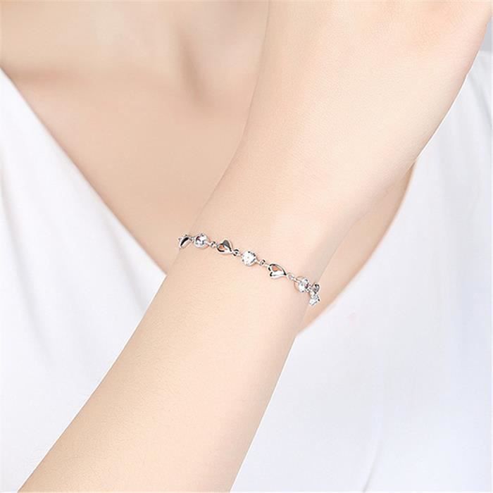 Bracelet Femme Cœur 925 en argent Cristal Diamant