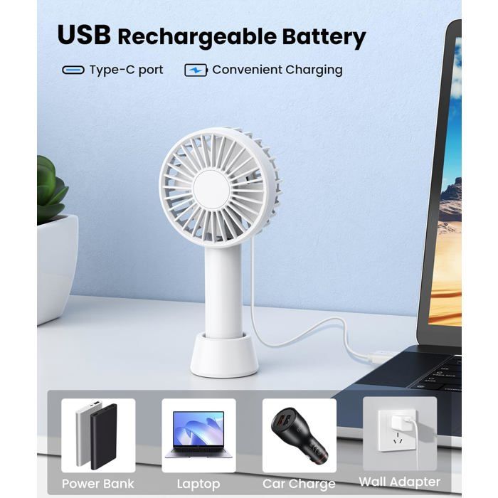 Ventilateur Portatif Rechargeable Avec écran LED - 3 Vitesses, Batterie 2000mAh, Prise Type-C, Pour Voyage