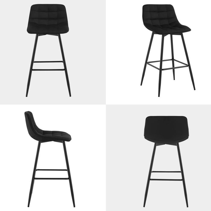 Lot de 2 tabourets de bar en velours côtelé bleu piètement noir 65 cm - Liv