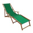 Chaise longue de jardin verte, chilienne, bain de soleil pliant avec repose-pieds 10-304F-0