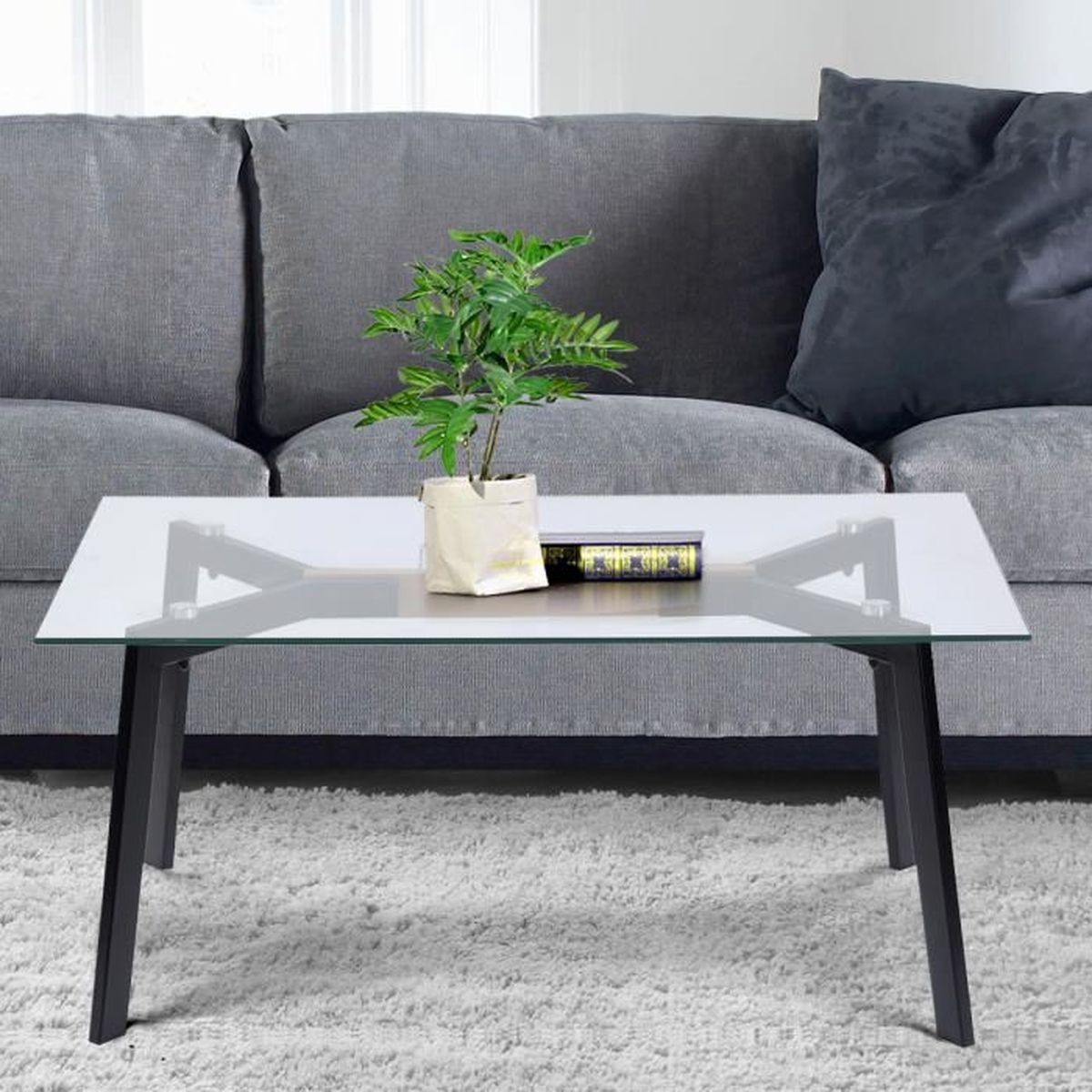 Plastique Relaxdays gigognes Design carr/é,Table Basse pour Salon 45 x 45 x 45 cm Hauteur 40/à45 cm,Noire Combinaison Verre et Bois MDF 2