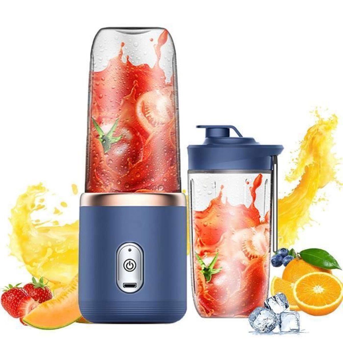 Blender Smoothie 6 Lames, Mini Blender Mixeur Portable Rechargeable avec 2 Bouteilles 400ml
