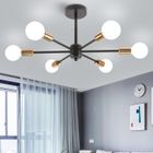 Plafonnier Industriel Rétro 6 Têtes E27 Base, TOKIUS Lustre Luminaire Vintage en Metal, Lampe Plafond Noir et or