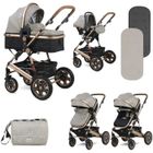 LORELLI Lora - Poussette combinée 3en1 avec couvre jambes, nacelle et siège auto - Jusqu'à 15Kg - Pliable - Beige/Noir