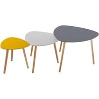 Lot de 3 tables basses - Bois MDF - Gris et jaune - Style contemporain - Sur pieds - L60 x P60 x H45 cm - MILEO