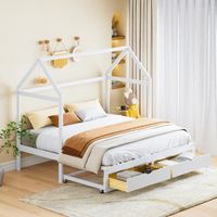 CREAHAPPY Lit d'enfant extensible, canapé-lit 90x190 cm avec tiroirs et sommier à lattes, lit en pin avec espace de rangement, blanc
