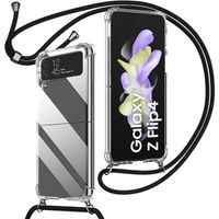 Coque Cordon pour Samsung Galaxy Z Flip 4, Transparente Renforcé Anti-Rayure avec Cordon Noir