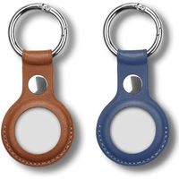 2 pièces Coque en cuir avec porte clés Apple Airtags 2021 en cuir AirTag avec porte clés AirTag Protector Portable BluetQ5