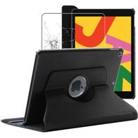 ebestStar ® pour Apple iPad 10.2 (2019) - Housse PU Cuir Rotatif 360 + Film protection écran en VERRE Trempé, Noir