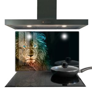 CREDENCE Fond de hotte - Decortapis - 100 x 70 cm - Verre trempé - Lion en édition abstraite
