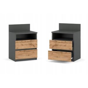 Table de Chevet avec 2 tiroirs, Armoire de Nuit, Table d'appoint, Style Maison de Campagne