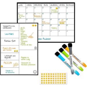 POPRUN Planning Seaine Agnetique,Tableau Seainier Frigo Effaçable,2 Planificateur Ensuel
