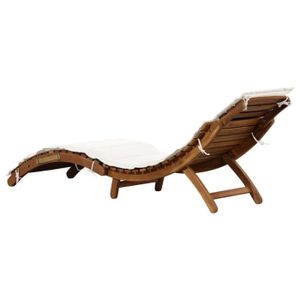 CHAISE LONGUE Chaise longue en bois d'acacia massif avec coussin - KAI - Pliable - Crème