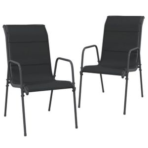 FAUTEUIL JARDIN  Chaises de jardin 2 pcs Acier et textilène Noir-S1