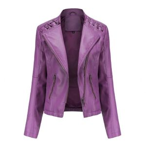 MANTEAU - CABAN Manteau en cuir pour femme Veste courte pour femme Slim Manteau en cuir mince Costume de moto pour femme Violet
