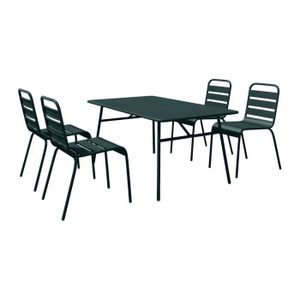Ensemble table et chaise de jardin Salle à manger de jardin en métal - une table L.160 cm et 4 chaises empilables - Vert sapin - MIRMANDE de MYLIA