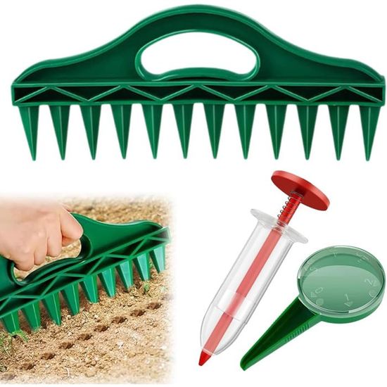 JAWUZ 3 Pièces Distributeur de Graines Semis, 1 x Punch & 2 x Seeder Planteuse Manuelle Precision, Semoir à Graines Manuel Semence Fournitures de Jardin de Jardinière pour Ferme de Légumes de