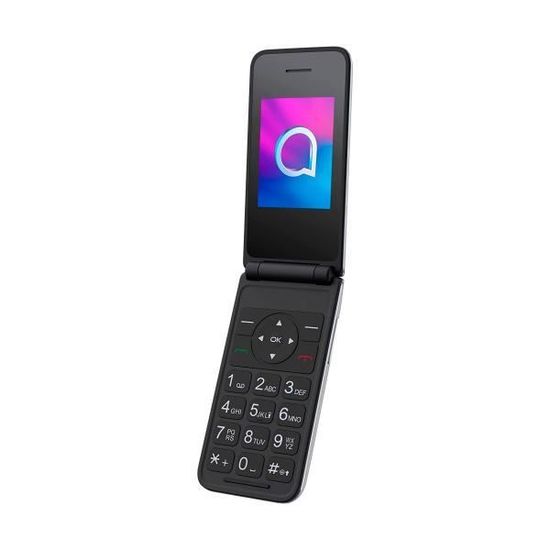 Téléphone portable senior Alcatel 3082X de couleur argent avec écran VGA 2,4", 240 x 320 pixels, 2G, SIM et microSD, caméra arrière