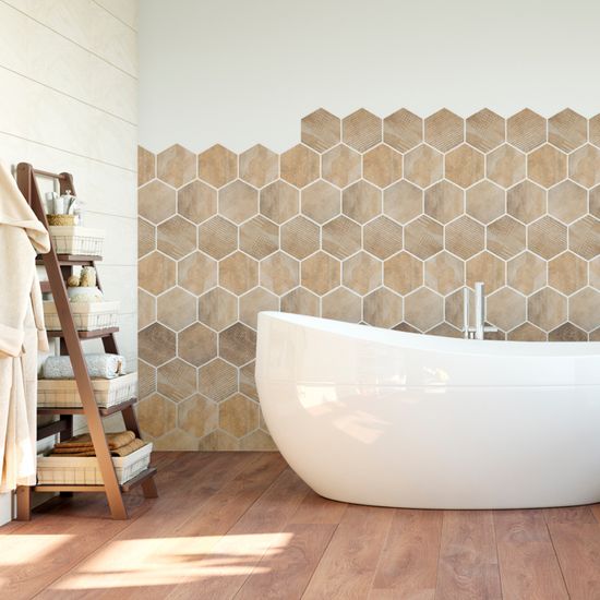 10 Stickers Sol Hexagones Azulejos - Autocollants Carrelage Déco Pour Salle De Bain Et Cuisine