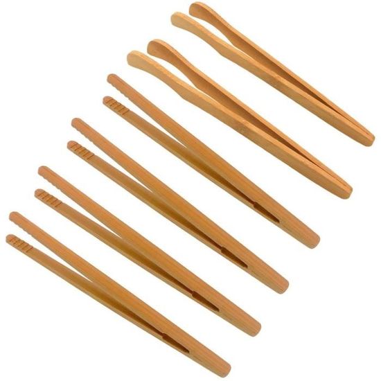 6 X Petites Pinces Alimentaires en Bambou Pince à Pain en Bois