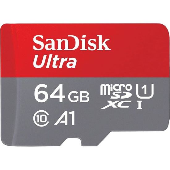 CARTE MEMOIRE SanDisk Ultra 64 Go, Carte microSDXC UHS-I pour Chromebook avec adaptateur SD et jusqu'&agrave; 120 Mo-s en vitess171
