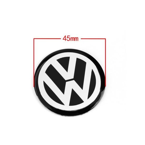 Décoration Véhicule,Autocollant de volant de voiture VW noir 4 pièces, 45MM 4.5cm, Badge de Center, emblème de Logo, autocollant de