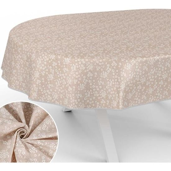 Nappe Lavable Effet Lotus - Facile à Nettoyer, Anti-tâches, Parfaite Pour L'extérieur - Corail Et Bleu - Taille Ovale 180x140 Cm - 2