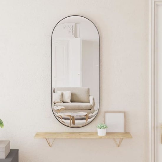 Miroir Mural Ovale 120x40 Cm Avec Cadre Métallique Noir | Miroir Décoratif Pour Salon, Chambre Et Salle De Bain - 2