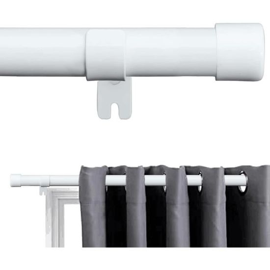 Tringle à rideaux noire avec supports et embouts design - Montage mural - 67-187 cm - Longueur réglable - En acier inoxydable - Pour chambre à coucher, cuisine