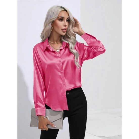 Chemisier Femme Mode Grande Taille Éclair Col V Blouse Haut Demi Manches Femmes D'été Top Rose