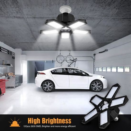 Éclairage Garage, 2 Pack 80W 8000Lm Led Garage E27 E26 Lampe Atelier  Déformable À 4 Panneaux Ajustables Super Brillant Plafon[H849] - Cdiscount  Auto
