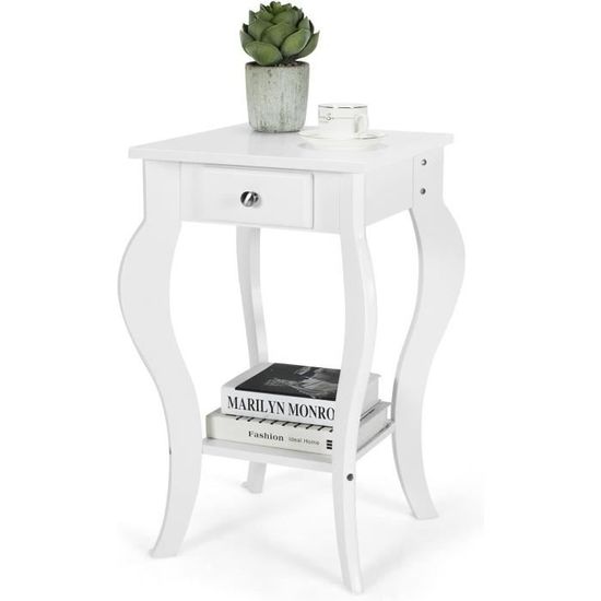 Table De Chevet En Rotin Avec Tiroir - Style Cannage Bohème - 40x40x55cm - Pour Chambre Et Salon