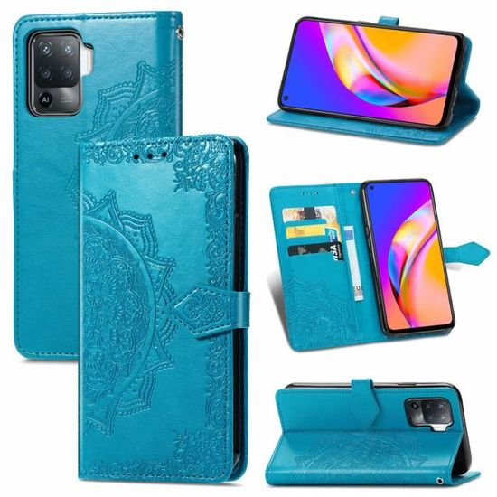 Coque Portefeuille Oppo Find X5 Avec Verre Trempé - Bleu Foncé/rouge - Neuf