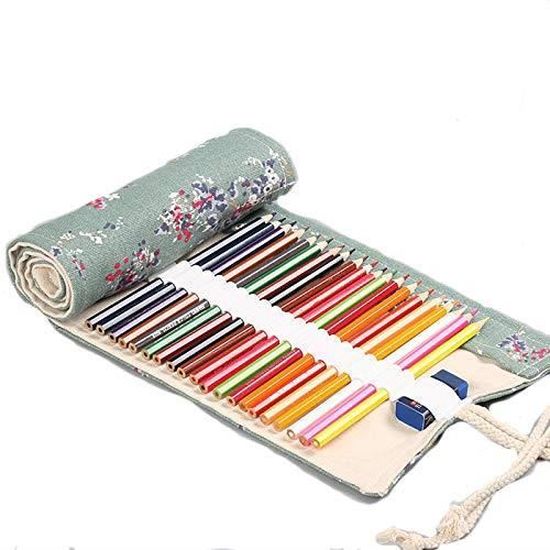 Aikesi trousse à crayon enroulable pour 36 crayons de toile de motif prune sac à crayon de toile stylo de stockage 1pc 