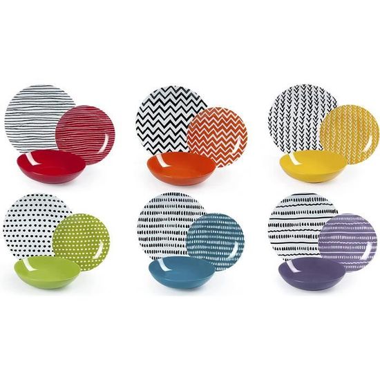 Service De Vaisselle Crazy Line Excelsa 18 Pièces - Assiettes Plates, Creuses, à Dessert, Design Coloré - 5