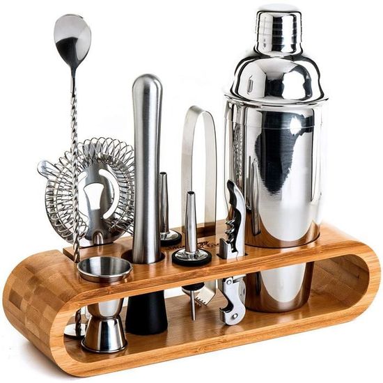 Set Shaker à Cocktail Inox Vezato - 11 Pièces Lave-Vaisselle - Idéal Débutants & Cadeau Bar
