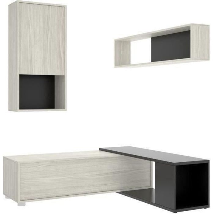 Meuble TV d'angle ajustable 2 portes - Chêne/Anthracite - L 180/230 x P 41 x H 180 cm - OBI