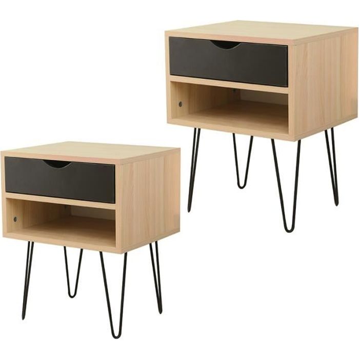 Tables de Chevet ZHONGLI Lot de 2 Style Scandinave Beige 40x34x50cm avec tiroir et étagère