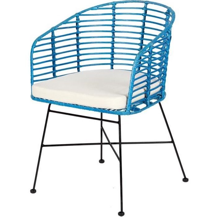 fauteuil - rotin-design - yanis - rotin naturel tressé - acier - bleu