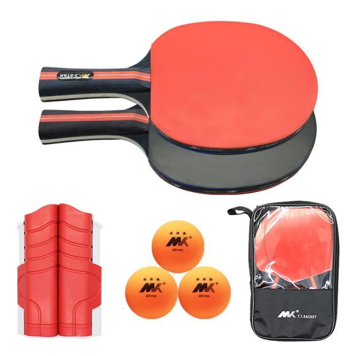 Set de 2 Raquettes Tennis de Table en Bois et 3 Balles Ping-Pong Filet de Tennis De Table Réglable avec sac