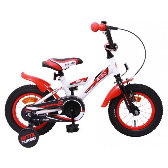 Amigo BMX Turbo | Vélo enfant 12 pouces | Pour garçons à partir de 3-4 ans | Blanc/Rouge