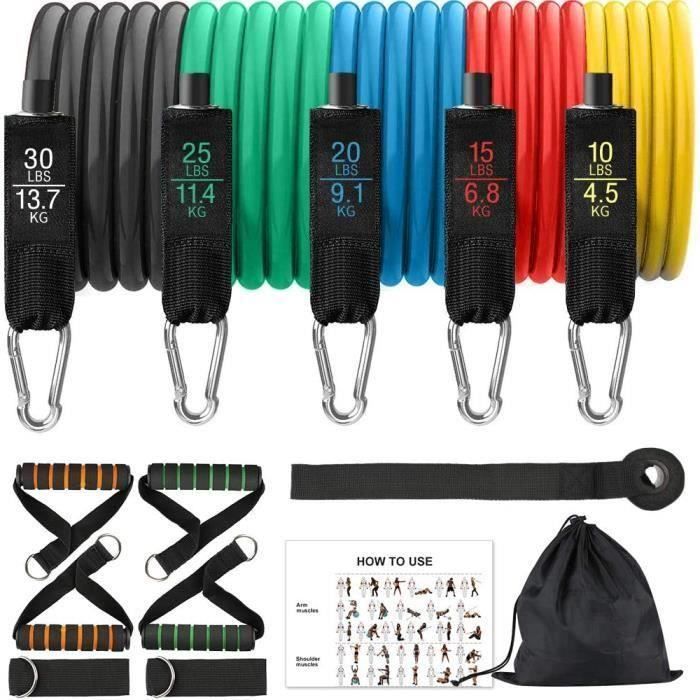 Set de Bandes de résistance élastiques 5pcs 10~100 lbs Yoga Bande Elastique Pilates Extenseurs Tube de Résistance Convient
