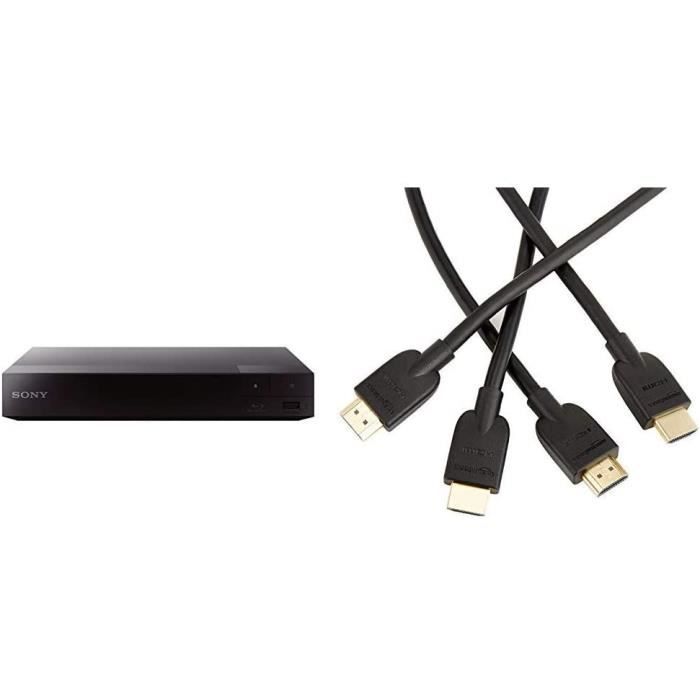 Sony BDPS1700B Lecteur DVD Blu-Ray Wi-FI Noir & AmazonBasics Lot de 2 câbles HDMI 2.0 Haut débit Compatible Ethernet / 3D / Retour A