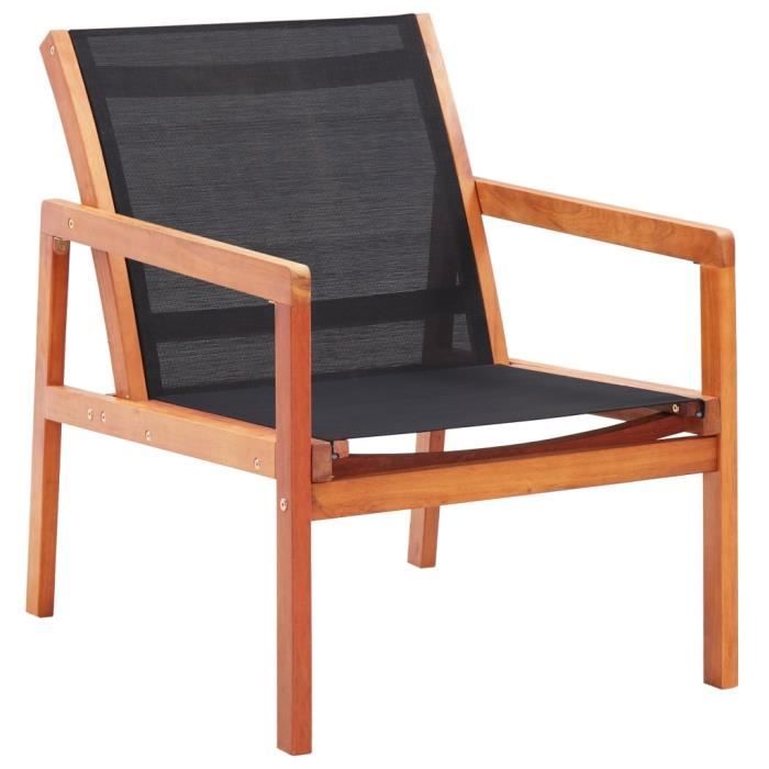 Chaise de jardin Fauteuil de Jardin Noir Bois d'eucalyptus solide et textilène Nouveau *526863
