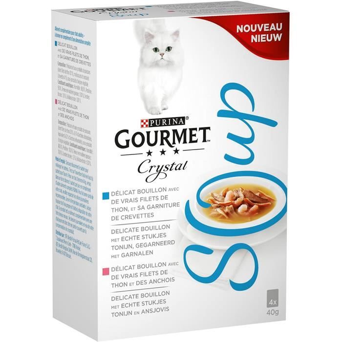 GOURMET Soupe thon anchois crevettes - Pour chat - 4x40g